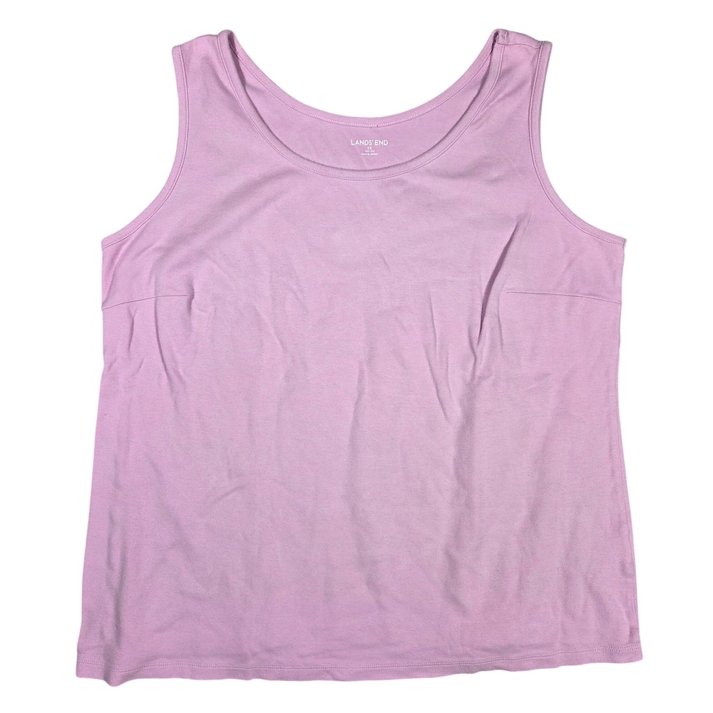 Lands End Womens 1X Plus Pink 100% Cotton Scoop Neck Sleeveless Tank Top
